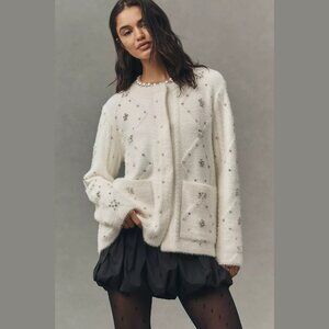 NEW NVLT Sizes S, XL Women's Encrusted Cable-Knit Lady Jacket - Cream